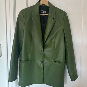 Zara Green Faux Leather Jacket Size XS
